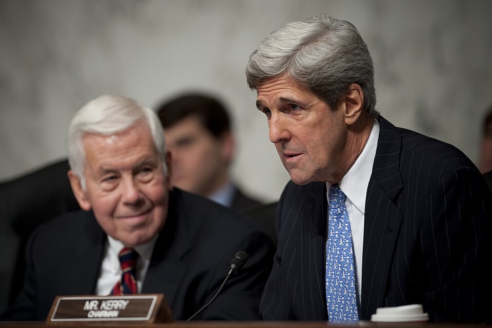 Senators Richard Lugar and John Kerry, chairman of the U.S. Senate Committee on Foreign Relations, respond to testimony by Chairman of the Joint Chiefs of Staff Navy Adm. Mike Mullen, Secretary of State.